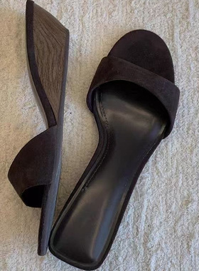 2025新款简约高级感木纹坡跟一字拖鞋女外穿夏季高跟凉拖