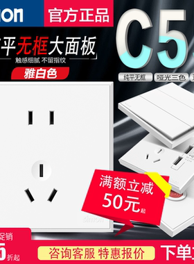 西蒙C55系列雅白色一/二/三开单控双控开关/五孔/16A电视电脑插座