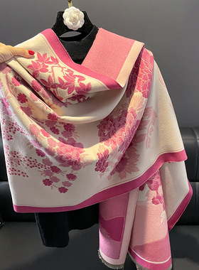 围巾女款2025新款冬披肩女生粉色蓝色时尚洋气高档围巾韩系氛围感