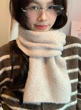 围巾女款2025新款冬加厚女生白色蓝色时尚洋气高档围巾韩系氛围感