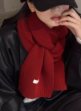 围巾女款2025新款冬女生羊毛红色蓝色时尚洋气高档围巾韩系氛围感