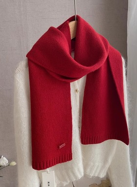 围巾女款2025新款冬女生羊毛白色蓝色时尚洋气高档围巾韩系氛围感