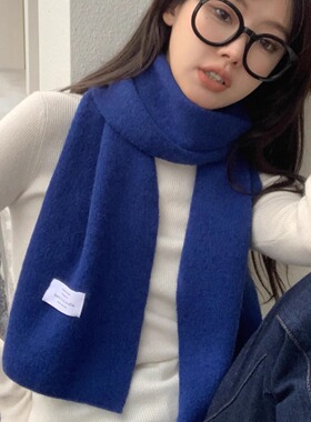 围巾女款2025新款冬女生蓝色围巾时尚洋气高档围巾韩系氛围感