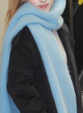 围巾女款2025新款冬披肩女生羊毛蓝色时尚洋气高档围巾韩系氛围感