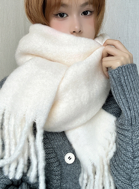 围巾女款2025新款冬女生羊毛白色蓝色时尚洋气高档围巾韩系氛围感