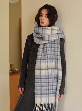 围巾女款2025新款冬女生羊毛粉色蓝色时尚洋气高档围巾韩系氛围感