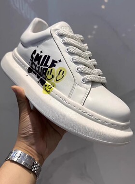 欧洲站男鞋2025春夏新款时尚休闲涂鸦印花小白鞋厚底增高运动鞋