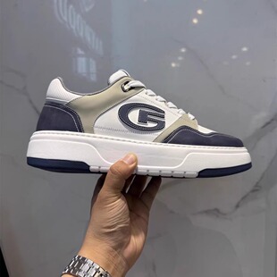 GF品牌男鞋2025春季时尚厚底拼色休闲板鞋真皮轻质百搭运动鞋
