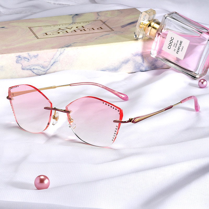 纯钛无框近视眼镜女钻石切边网红显瘦大脸圆变色防蓝光小红书ins