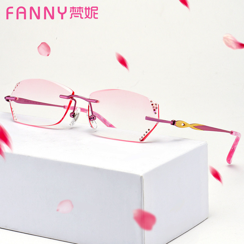 纯钛无框近视眼镜女超轻钻石切边韩国配成品丹阳渐变色防蓝光防雾