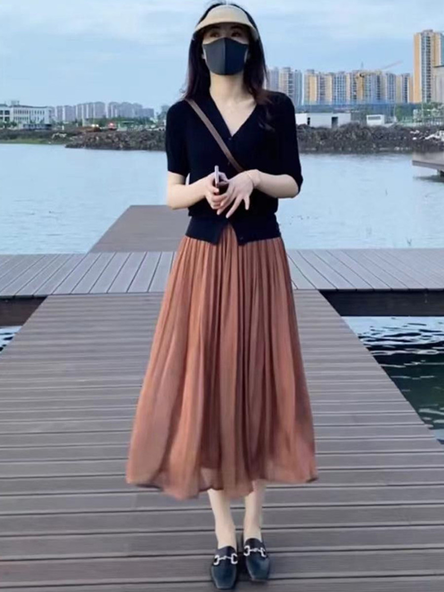纱裙女半身裙2025夏季新款百褶伞裙大码中长款超仙女琉璃网纱长裙