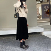 金丝绒半身裙女秋冬大码 中长款 高腰a字伞裙胖m梨型身材遮胯厚长裙