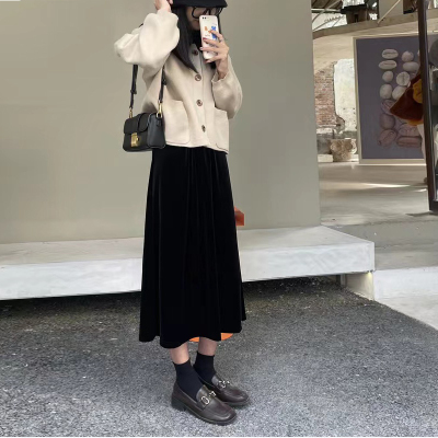 赠送运费险金丝绒中长款半身裙