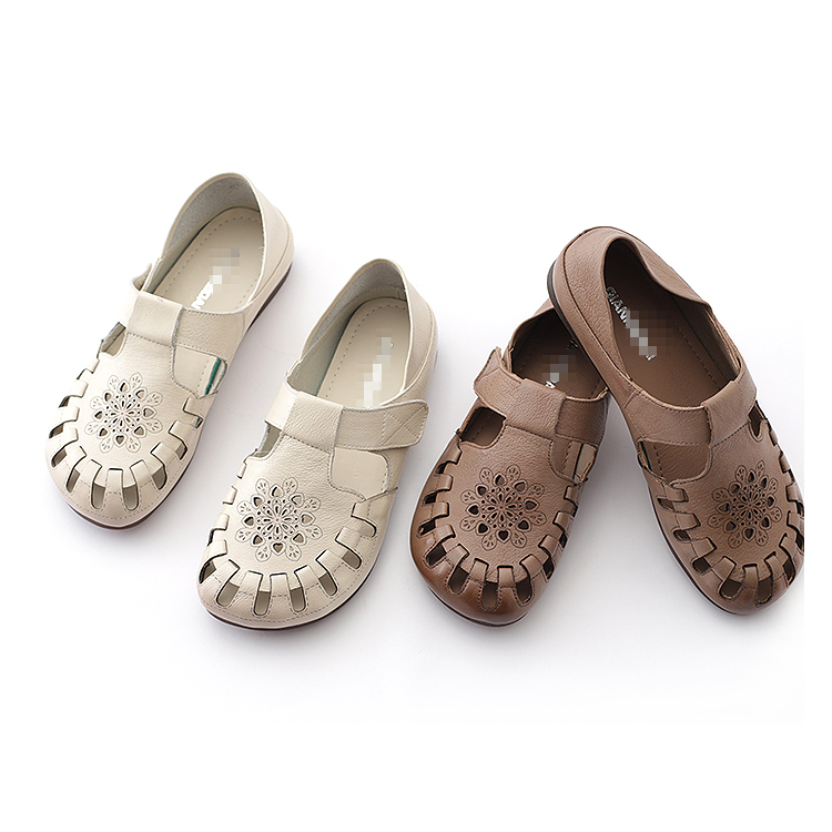 高货品牌鞋真牛皮一脚蹬透气两穿软底中老年凉鞋夏季新品折扣女鞋