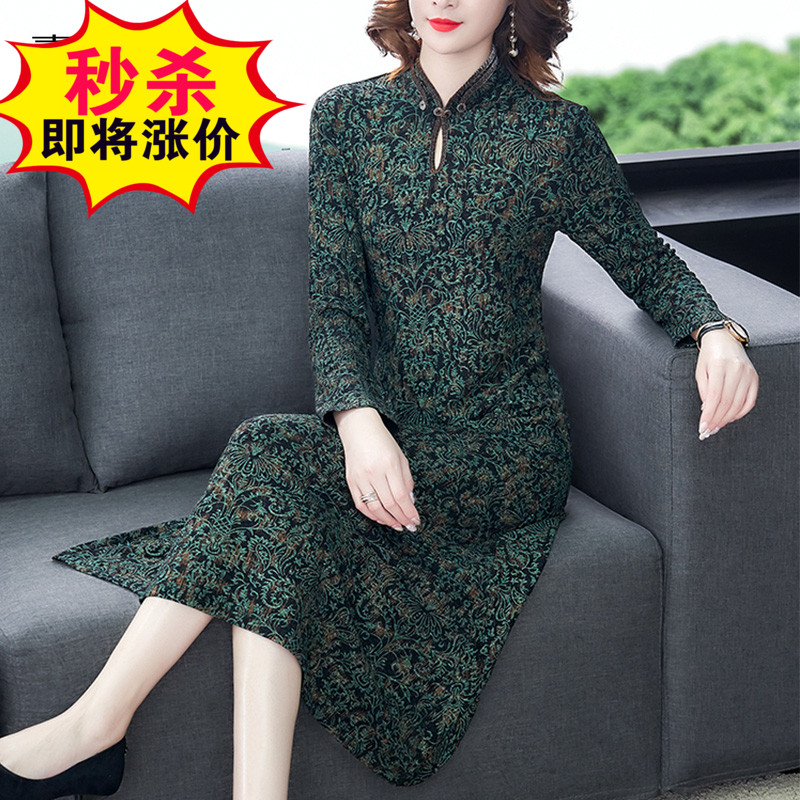 贵夫人中年妈妈复古印花连衣裙