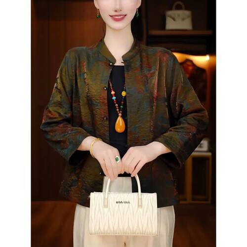 春季新款新中式花纹排扣外套大码女高级重工百搭气质休闲时尚开衫