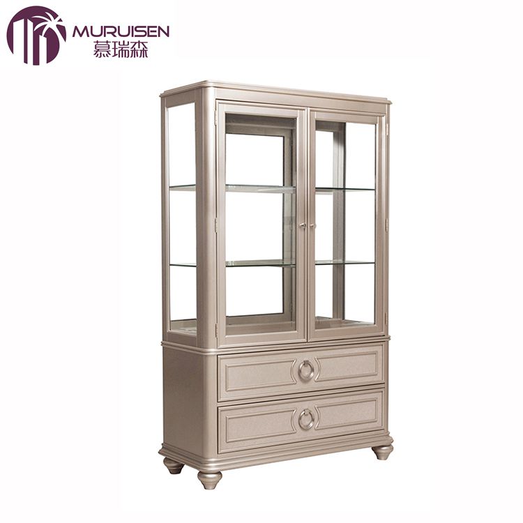 美式香槟色轻奢双门钢化玻璃酒柜