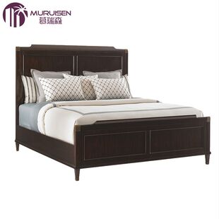 现代欧美式仿古做旧实木双人床欧式别墅主卧手工雕花大床高端定制