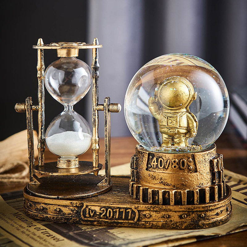 复古水晶球沙漏计时器创意摆件酒柜客厅家居装饰品桌面房间卧室