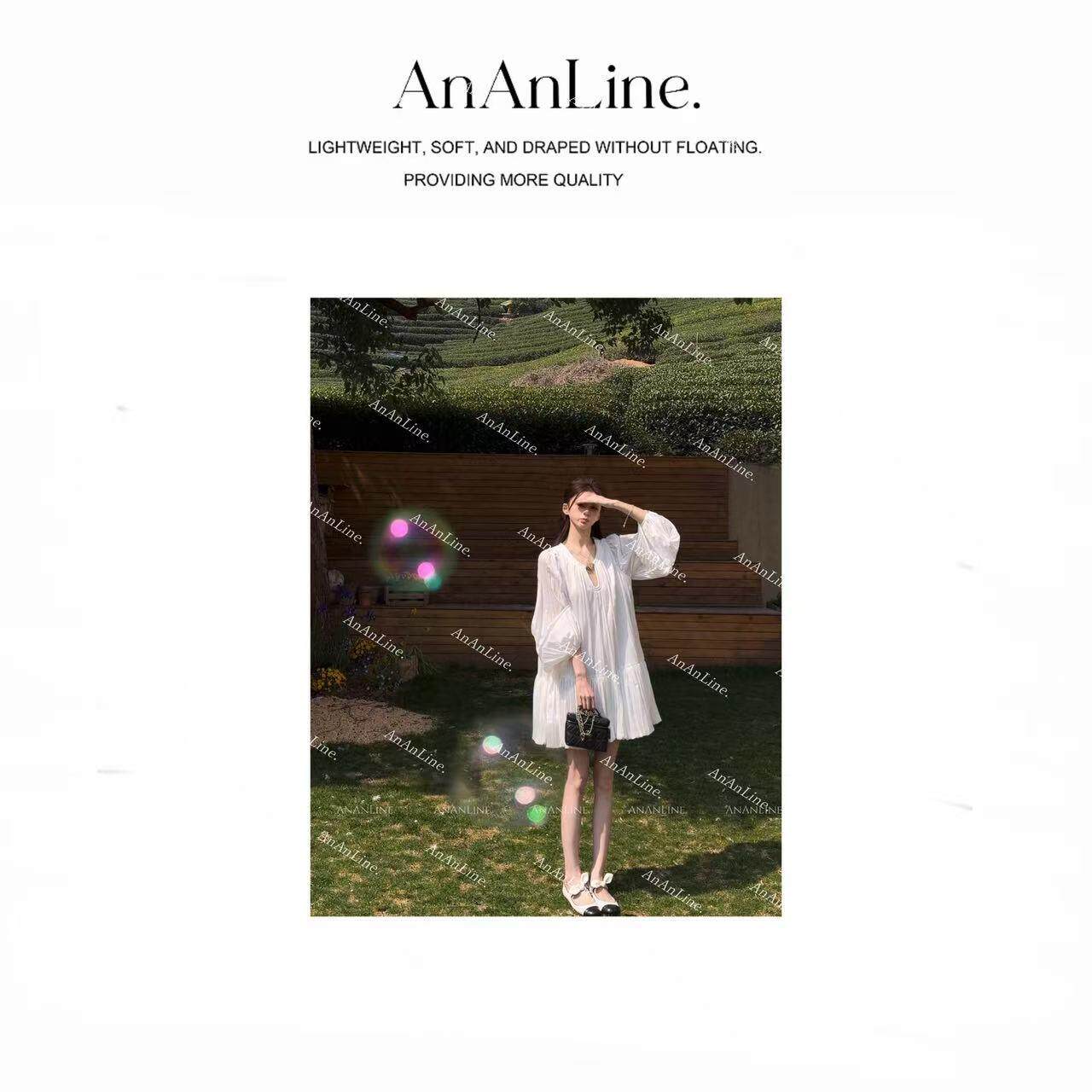 AnAnLine.【小千金2.0】经典款！高级定制新款度假白色双层连衣裙