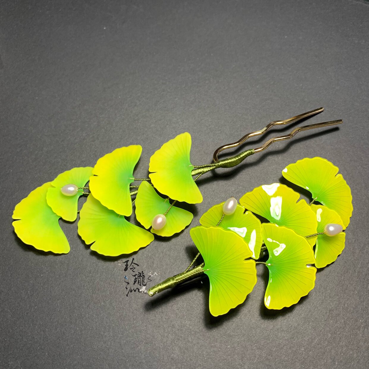 玲珑沁手工热缩仿真银杏叶发簪发发饰