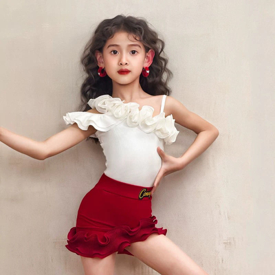 CONNY夏季拉丁舞服装女日常演出舞蹈训练功服儿童吊带上衣半身裙