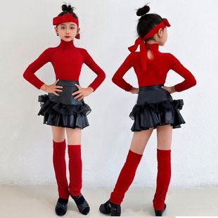 2026冬新款女童拉丁舞服练习服高级感长袖高领上衣分体蛋糕短裙