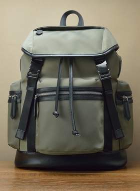 纯手工进口尼龙拼真皮背包 机能户外旅行登山双肩电脑头层牛皮包