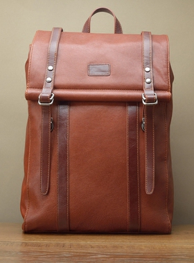 原创手工真皮 fima进口植鞣牛皮男背包 英伦潮男胡椒盐双肩电脑包