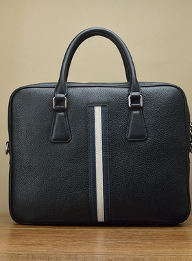 fima进口黄牛皮男公文包 经典条纹休闲商务 头层真皮斜挎电脑包