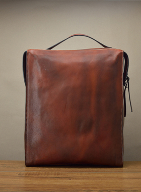FIMA英伦复古真皮背包 进口树膏牛皮双肩包 方形头层牛皮电脑包