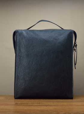 FMMIX进口树膏皮双肩包 日式方形真皮背包 个性设计师牛皮电脑包