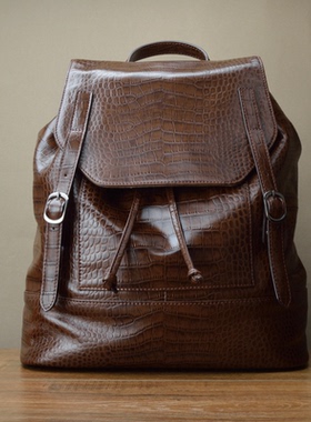 fmmix进口高档鳄鱼纹真皮双肩背包 欧美轻奢休闲头层牛皮背包