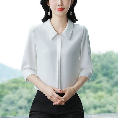 夏季真丝桑蚕丝女七分袖套头小衫