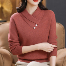 交叉领加厚毛衣女上衣2025新款秋冬妈妈一体绒内搭羊毛针织打底衫