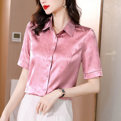 真丝桑蚕丝提花缎面女士短袖上衣