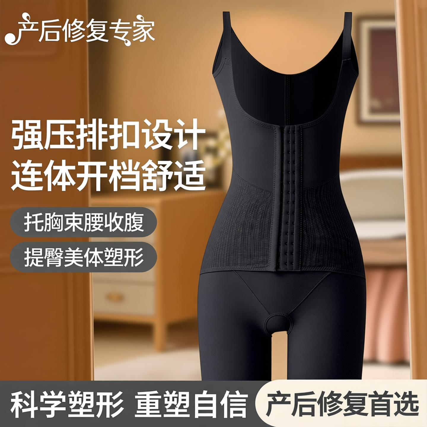 产后修复吸脂术强压排扣塑身衣连体开档女衣托胸束腰收腹提臀美体