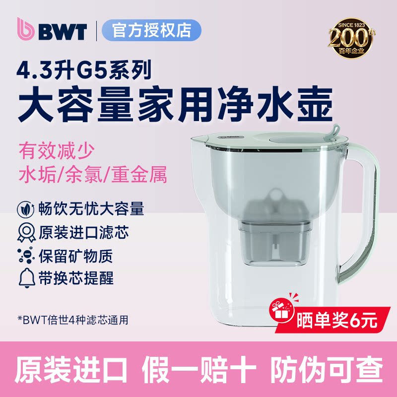 德国倍世BWT净水壶厨房滤水器大容量母婴过滤水壶4.3L进口滤芯