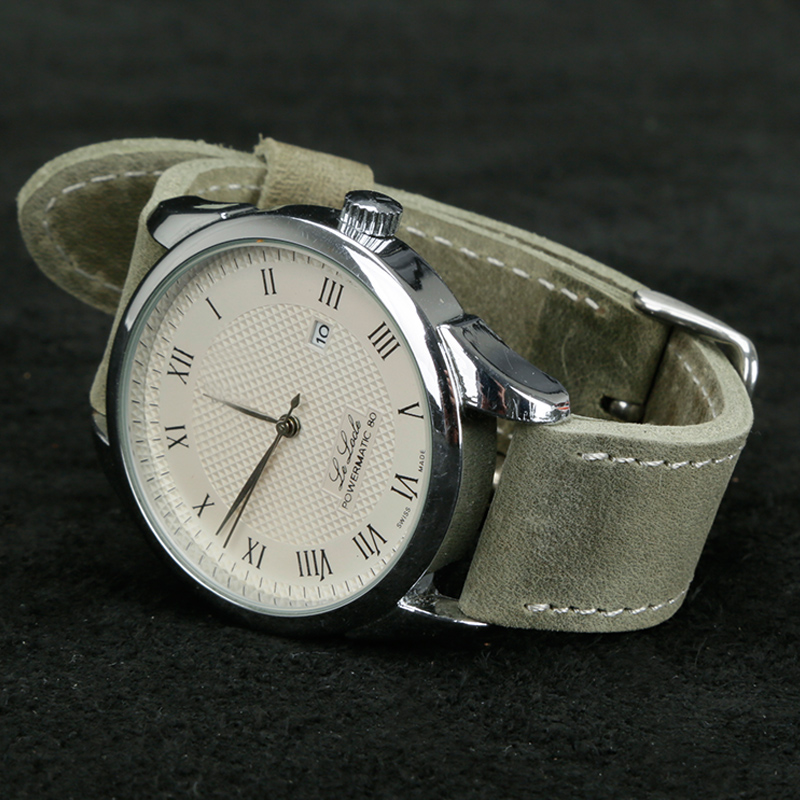 双面疯马皮墨绿色复古牛皮表带