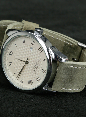 禹匠手工表带疯马皮牛皮真皮腕带墨绿色水鬼针扣腕带适配20mm浪琴