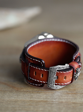 禹匠原创手工表带男真皮复古个性两用纯牛皮腕带个性代用海马300