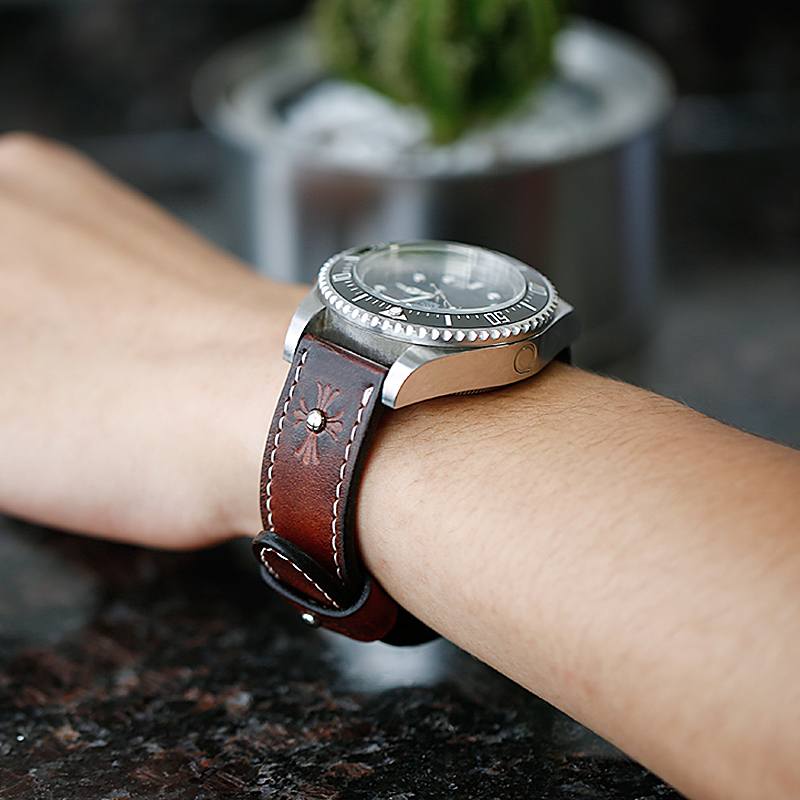 禹匠原创手工真皮表带五十寻复古