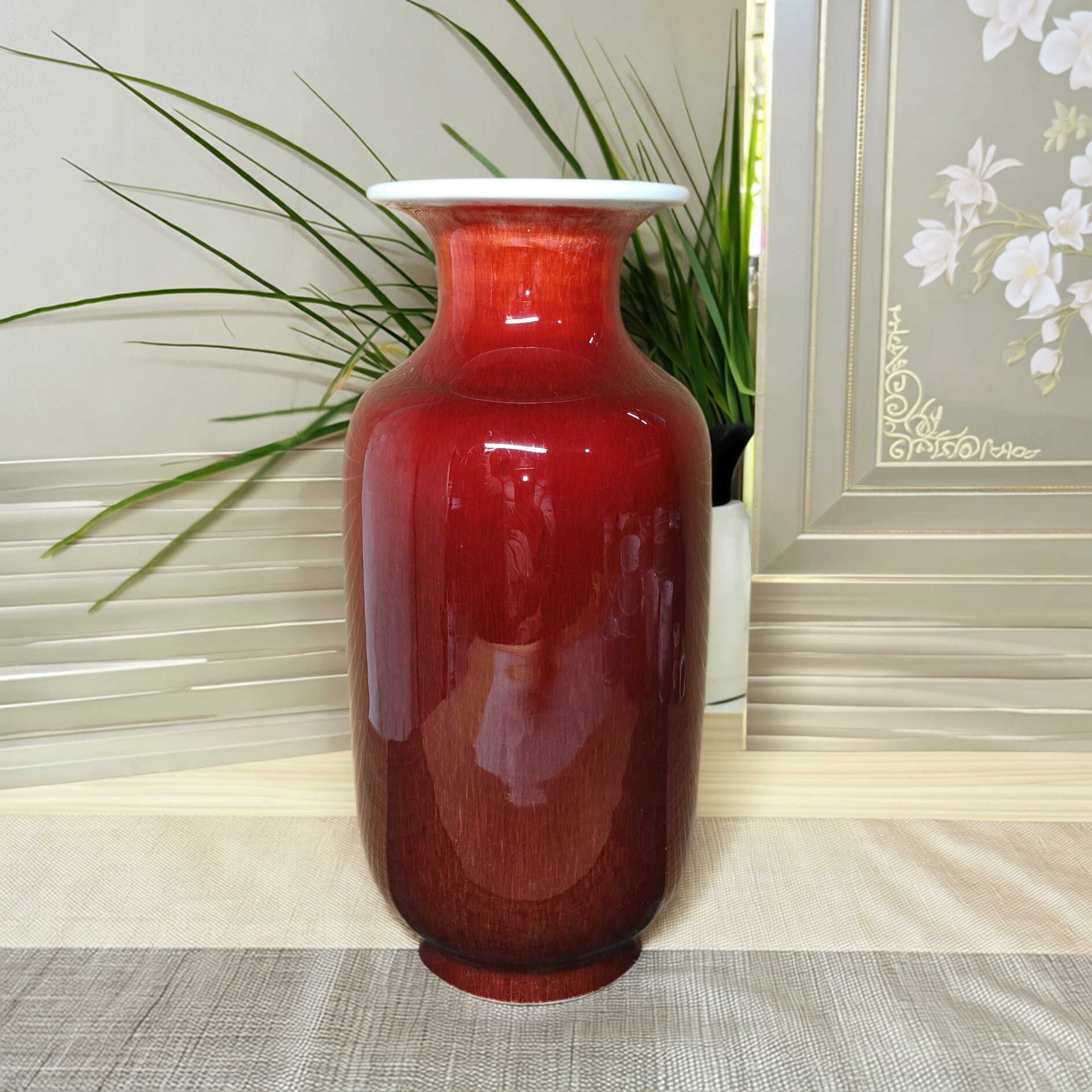 景德镇厂货瓷/建国瓷厂高温颜色釉郎红冬瓜瓶/中式装饰收藏老物件