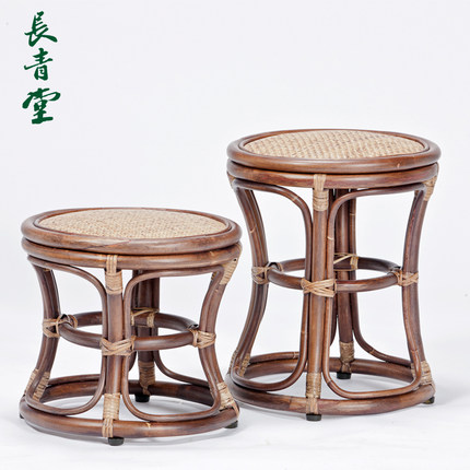长青堂藤编矮凳小凳子家用客厅圆凳门口板凳换鞋凳脚凳卧室梳妆凳