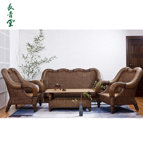 长青堂藤编藤椅客厅三人沙发椅