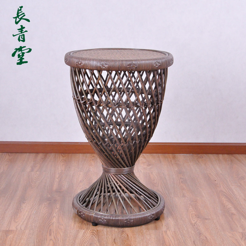长青堂 藤编圆形茶几 家用阳台客厅小圆桌喝茶茶桌茶台创意小桌子