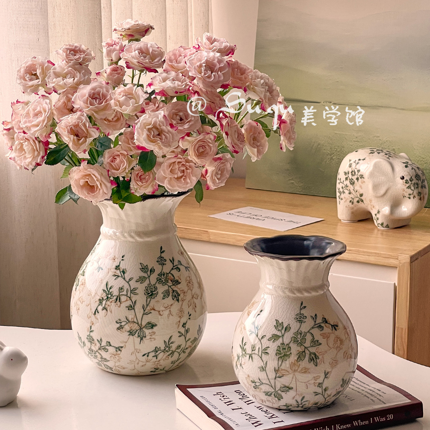 新繁花美式田园风复古花瓶陶瓷器