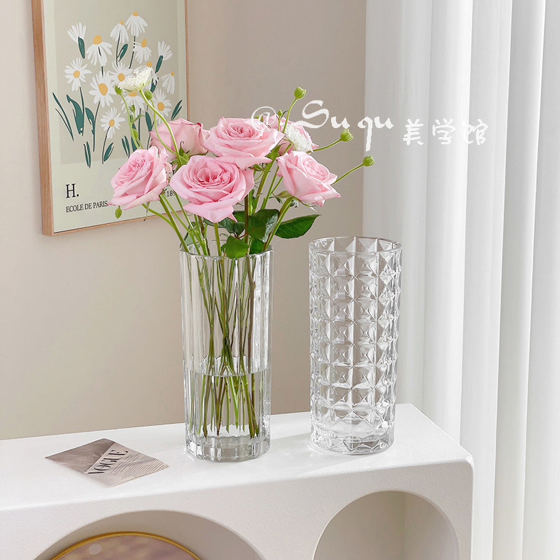 花瓶摆件客厅插花玻璃透明水养玫瑰百合高级感鲜花轻奢加厚水晶大,鲜花速递/花卉仿真/绿植园艺,花瓶,淘宝优惠券,粉丝福利购,淘宝优惠卷