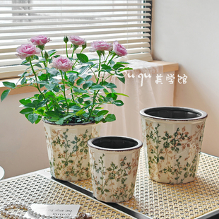 繁花田园蝴蝶兰冰裂釉陶瓷花盆绿植月季轻奢高级感装饰瓷器小清新