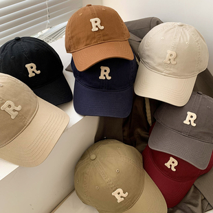 R标字母棒球帽inv男女小众大头围显脸小百搭鸭舌帽学生防晒遮阳帽